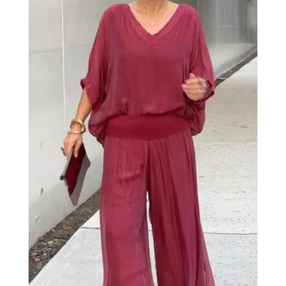 Kvindesæt – Bohemian stil – Brede ærmer – Bluse med V-hals