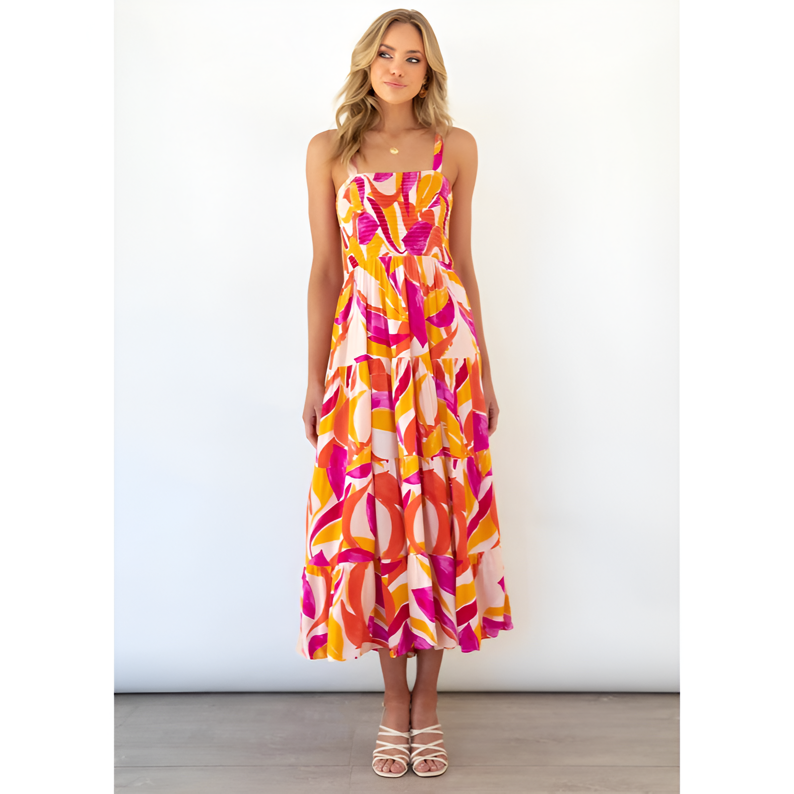 Casual kjole til kvinder – Livlig print – Elastisk talje – Åndbart stof