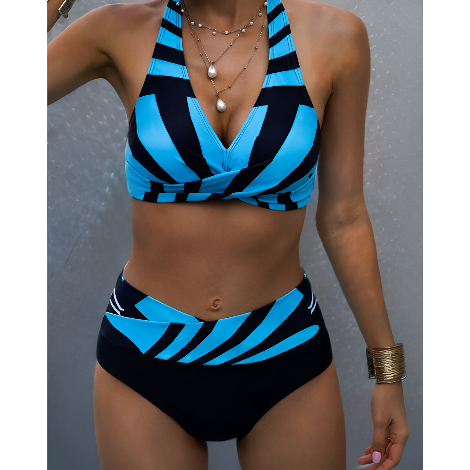 Dames tweedelig zwempak – Elastisk stof – Trendy ribbet look – Behagelig pasform