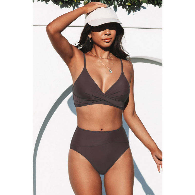 Dames todelt badedragt – Høj talje – Stilfuldt viklingsdesign – Behagelig pasform