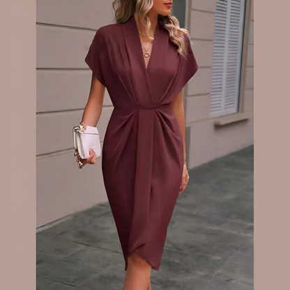 Dame wikkelkjole – elegant stil – midi-længde – sløjfe i taljen