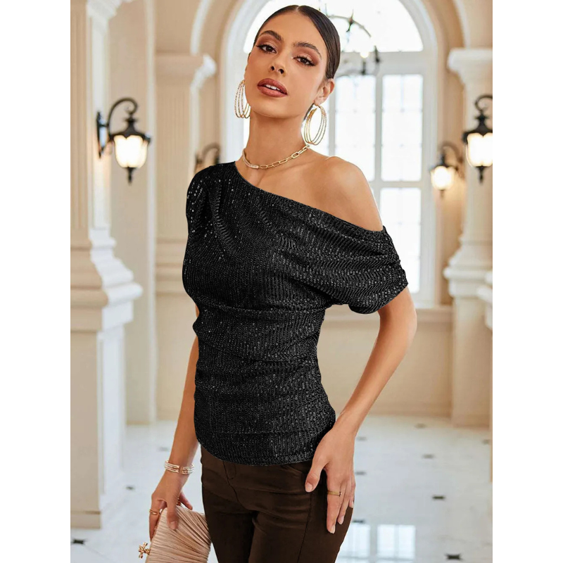 Dame top – Glansfuld finish – Festlig stil – Blødt for