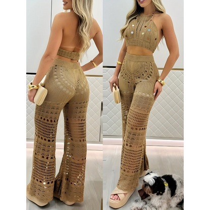 Dame-tweed-sæt – Hæklet design – Boho-stil – Åndbart stof