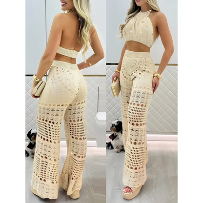 Dame-tweed-sæt – Hæklet design – Boho-stil – Åndbart stof