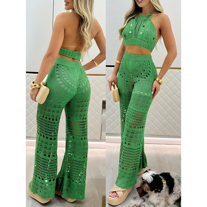 Dame-tweed-sæt – Hæklet design – Boho-stil – Åndbart stof