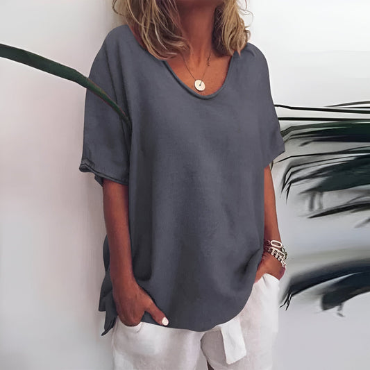 Dame-T-shirt – 100 % hør – Afslappet pasform – Åndbart materiale