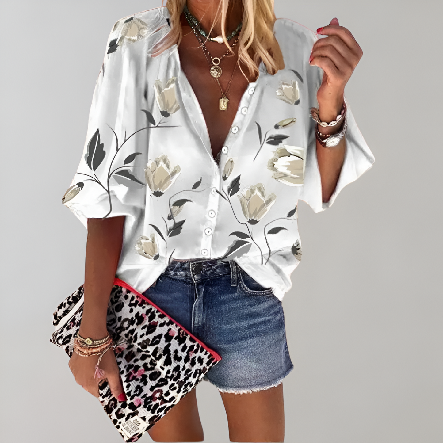 Damer Bluse - Blomsterprint - Letvægtsstof - Sommerstil