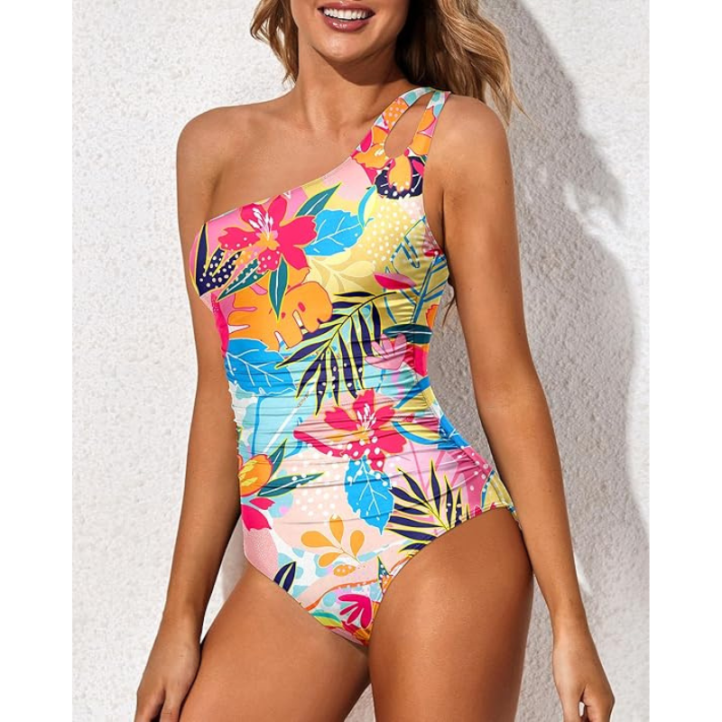 Dameszwempak met één schouder – Uniek snit – Rekbare stof – Comfortabele pasvorm