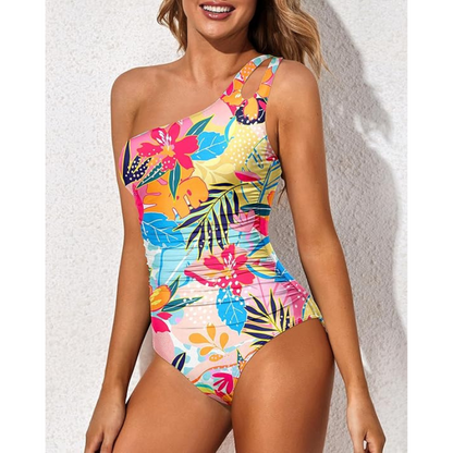 Dameszwempak met één schouder – Uniek snit – Rekbare stof – Comfortabele pasvorm