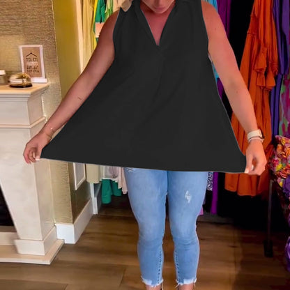 Tanktop til kvinder – Stilfuld reverskrave – Letvægtsstof – Slanke, løse pasform