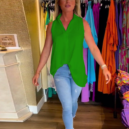 Tanktop til kvinder – Stilfuld reverskrave – Letvægtsstof – Slanke, løse pasform