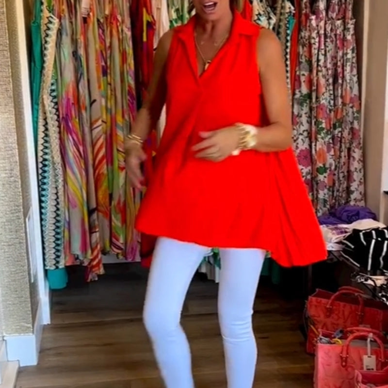 Tanktop til kvinder – Stilfuld reverskrave – Letvægtsstof – Slanke, løse pasform