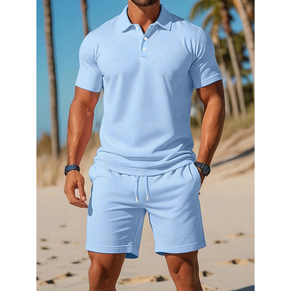 Herreoutfit – Åndbar poloshirt – Matchende shorts – Letvægts mesh-stof