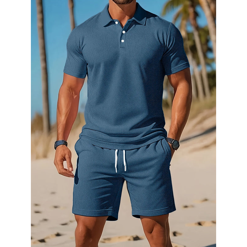 Herreoutfit – Åndbar poloshirt – Matchende shorts – Letvægts mesh-stof