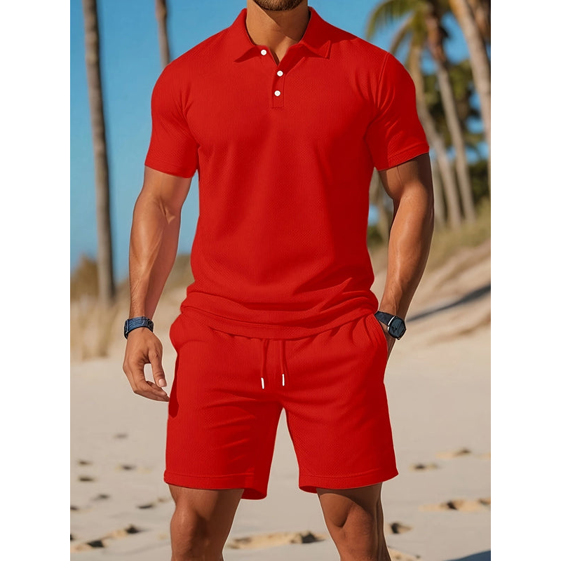 Herreoutfit – Åndbar poloshirt – Matchende shorts – Letvægts mesh-stof