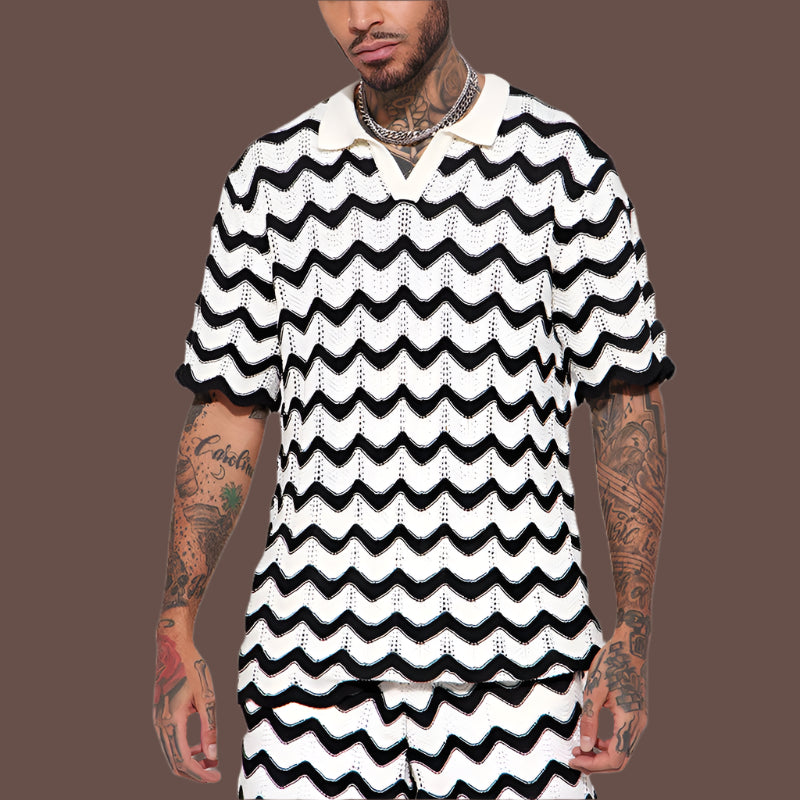 Herre polo shirt – Zigzagstruktur – Let og behagelig – Alsidig brug