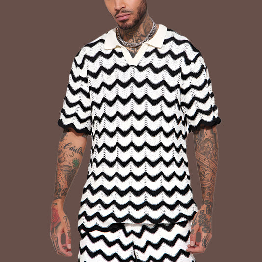 Herre polo shirt – Zigzagstruktur – Let og behagelig – Alsidig brug