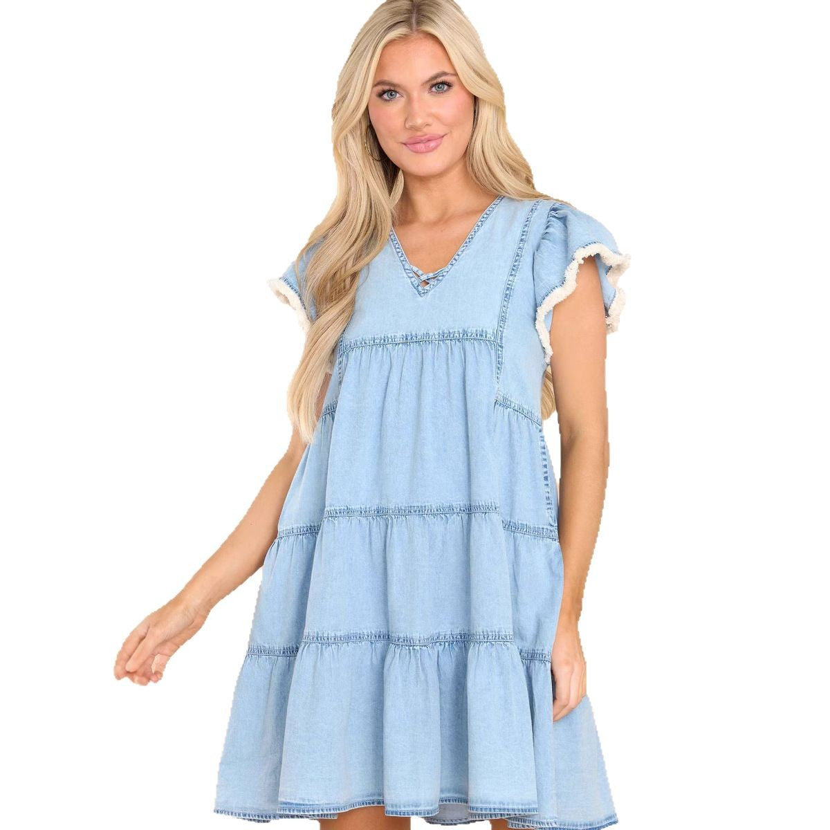 Kjole | Sommerkjoler Dame | Denimkjole Med A-linje Og Rynker-4