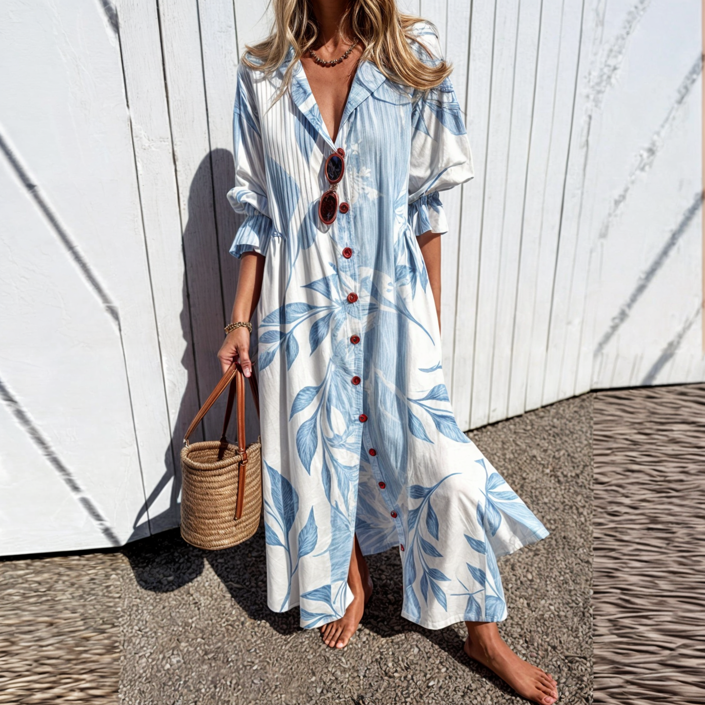 Sommerkjole til kvinder – Let stof – Boho-stil – Elastisk talje