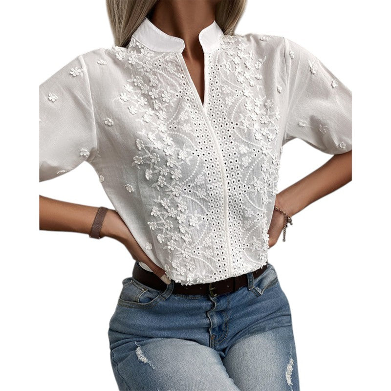 Damebluse – V-hals – Blonder – Afslappet pasform