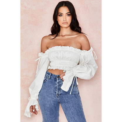 Off-shoulder crop top til kvinder – Trendy sommerstil – Blødt bomuld – Normal pasform
