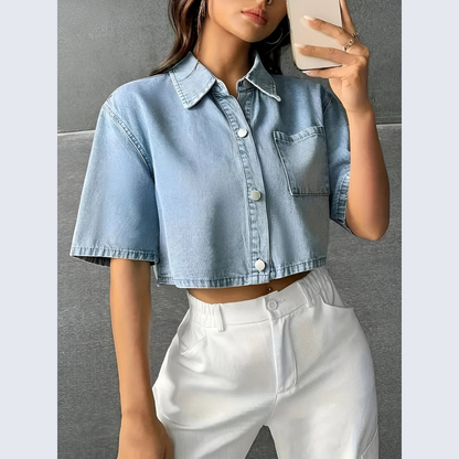Denimskjorte til kvinder – Lys blå – Løs pasform – Sænkede skuldre