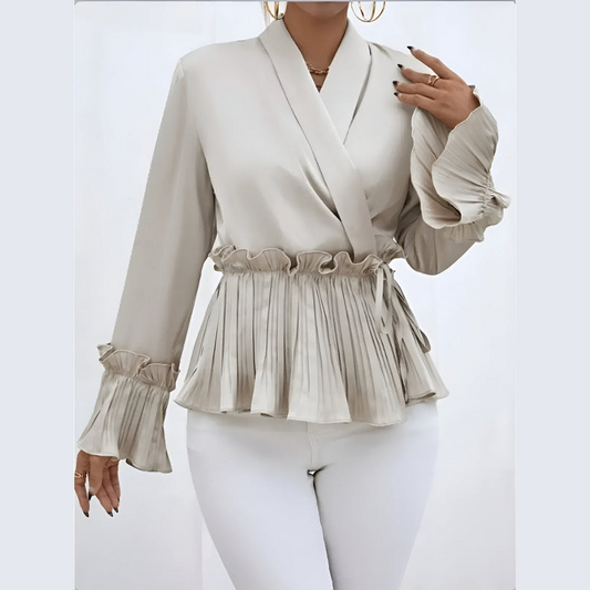 Bluse til kvinder – V-udskæring – Struktureret talje – Klassisk look