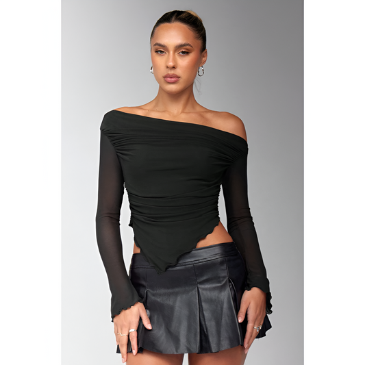 Dame top med én skulder – Plisseret design – Asymmetrisk snit – Elegant stil