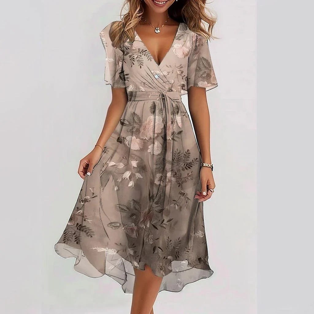 Damekjole til sommer – Blomsterprint – Let chiffon – V-hals