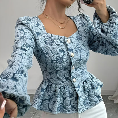 Blomstret top til kvinder – Sweetheart-udskæring – Struktureret stof – Kan bruges i lag