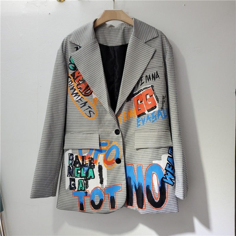 Blazer voor dames - lange mouwen - gedurfde belettering - relaxte pasvorm