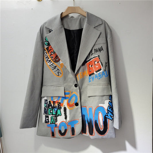 Blazer voor dames - lange mouwen - gedurfde belettering - relaxte pasvorm