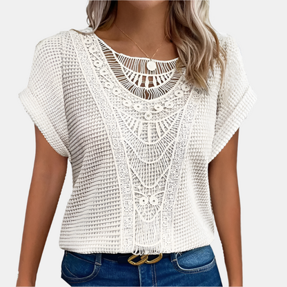 Dame-T-shirt – Blonder – Boho-stil – Åndbart materiale