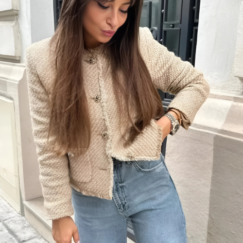 Chic kort tweedjakke til kvinder med lommer | Ideel til casual og formelle outfits