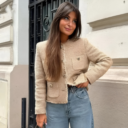 Tweedjakke til kvinder – kort længde – lommer foran – knaplukning