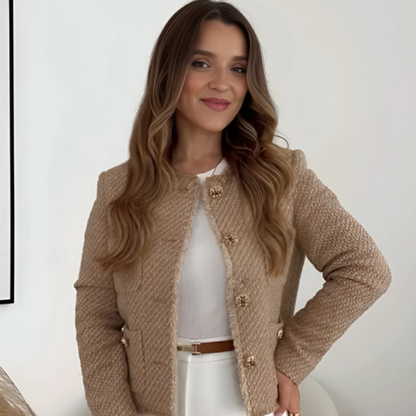 Tweedjakke til kvinder – kort længde – lommer foran – knaplukning