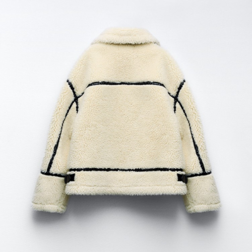 Faux Shearling Zip Coat til kvinder | Varm vinterfrakke med kontrastfarvet kant