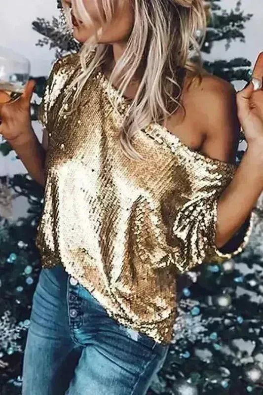 Glitrende off shoulder-top til ubesværet elegance