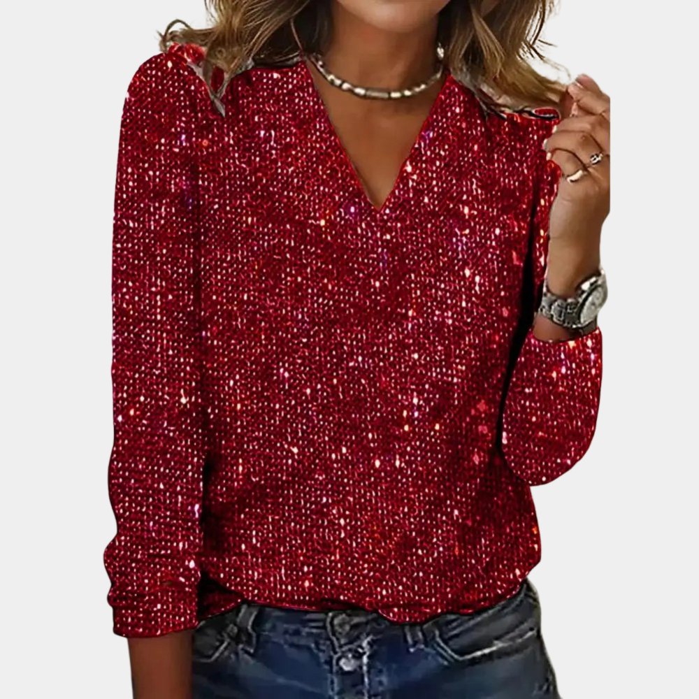 Glittertop til kvinder – All-over pailletter – Elegant snit – Festlig stil
