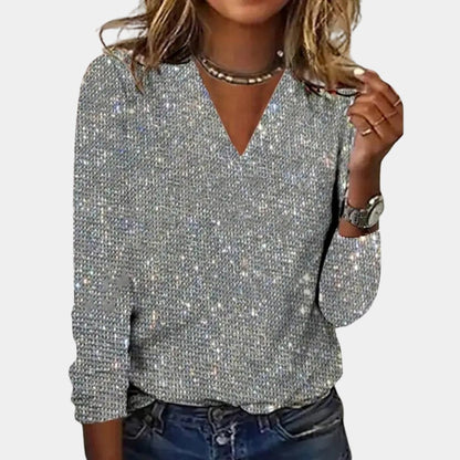 Glittertop til kvinder – All-over pailletter – Elegant snit – Festlig stil