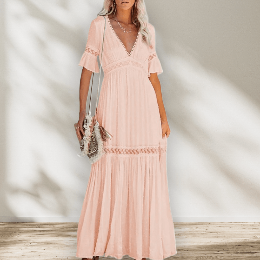 Hvid Høj Talje Maxi Kjole-2