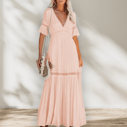 Hvid Høj Talje Maxi Kjole-2