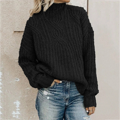 Kvinder turtleneck kabelstrikket sweater | Oversized langærmet pullover