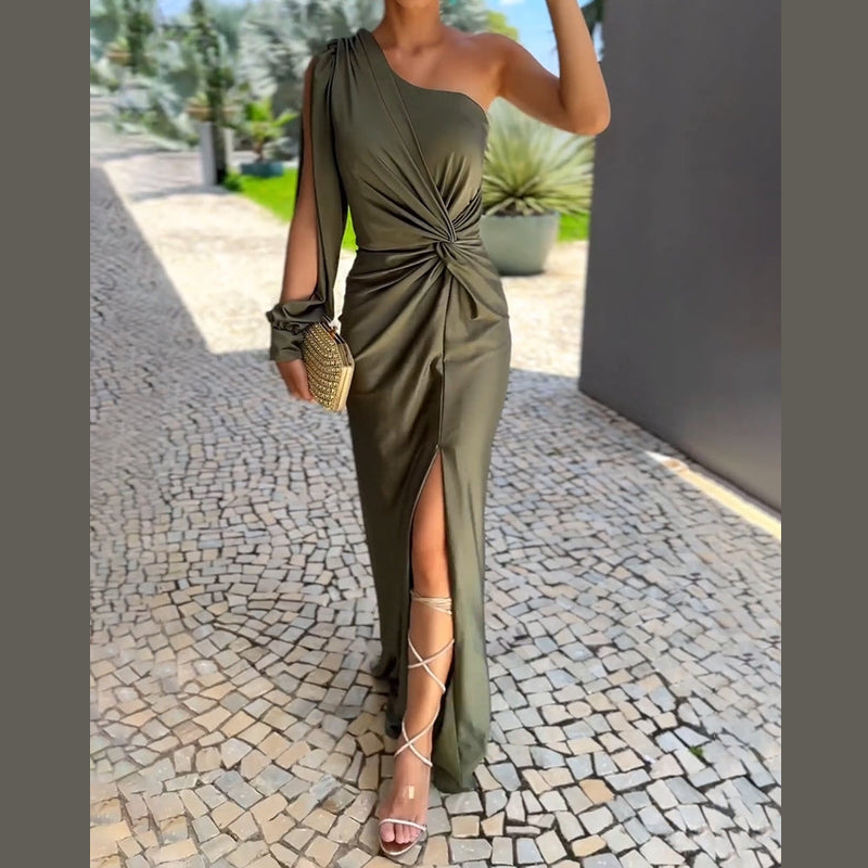 Maxikjole til kvinder – One-shoulder design – Elegant stil – Løs pasform
