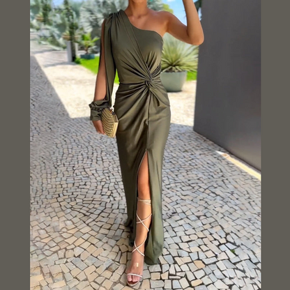 Maxikjole til kvinder – One-shoulder design – Elegant stil – Løs pasform
