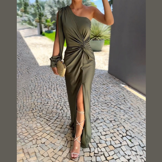 Maxikjole til kvinder – One-shoulder design – Elegant stil – Løs pasform