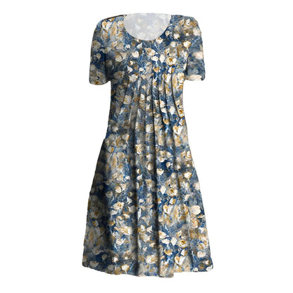 Damekjole i midi-længde – Blomsterprint – Åndbart stof – Med lommer