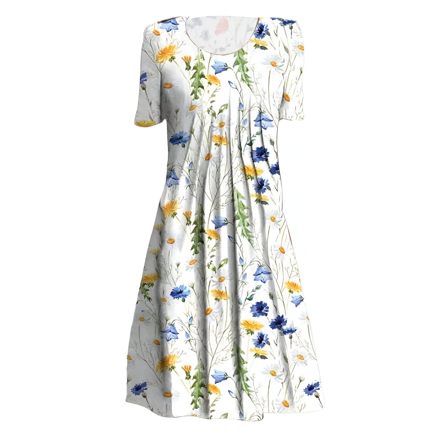 Damekjole i midi-længde – Blomsterprint – Åndbart stof – Med lommer