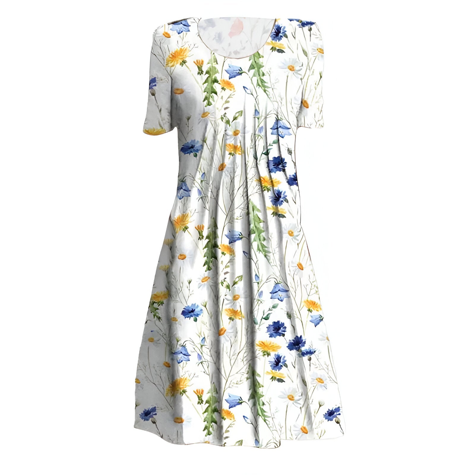 Damekjole i midi-længde – Blomsterprint – Åndbart stof – Med lommer