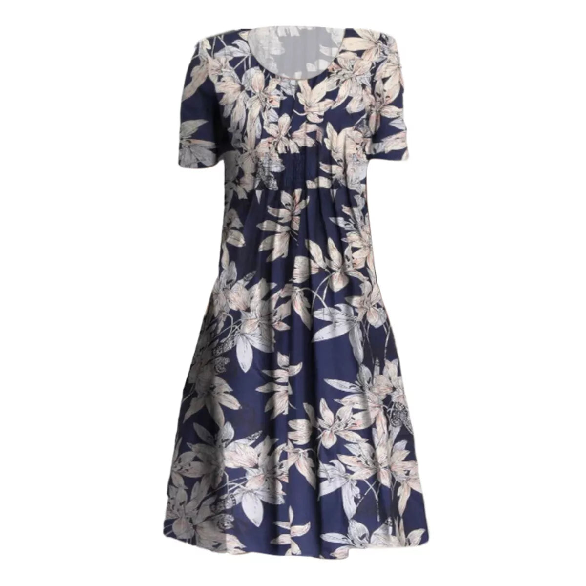 Damekjole i midi-længde – Blomsterprint – Åndbart stof – Med lommer